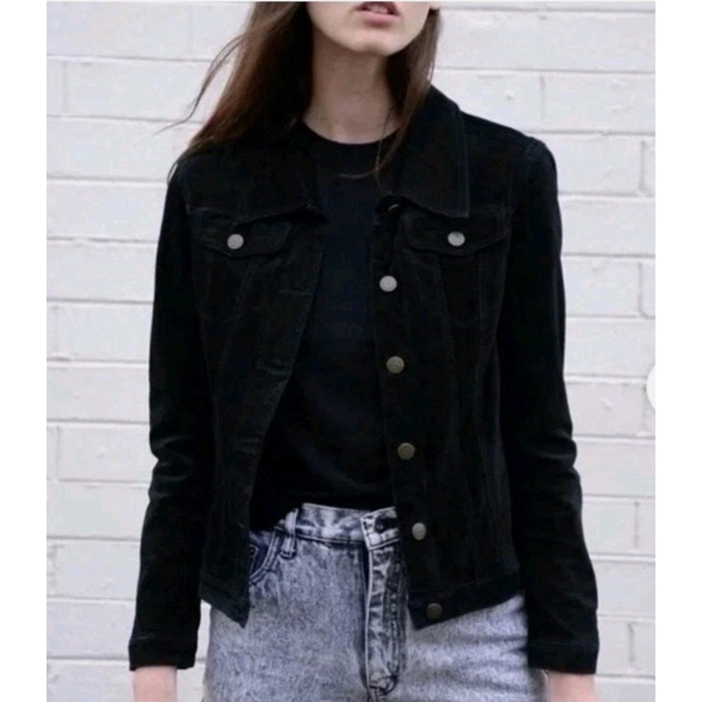 For Joseph Vintage Black Suede Leather Trucker Jacket Women Large 8810-236